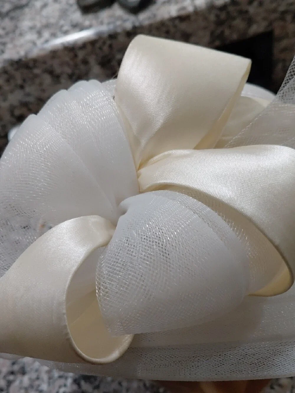 Elegant Cream Women's Dress Hat with Bow Mr.Hi Collection Little Stain Inside